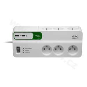 APC Essential SurgeArrest 6 outlets with 5V, 2.4A 2 port USB charger, 230V France - přepěťová ochrana 6 zásuvek 1,8m