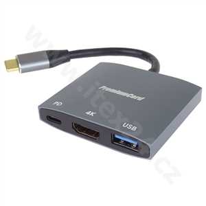Adaptér USB-C na HDMI, USB3.0, PD, rozlišení 4K a FULL HD 1080p